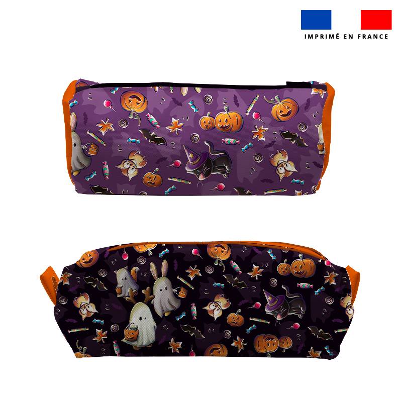 Kit trousse double compartiment motif fantôme violet + 1 trousse assortie - Création Stillistic