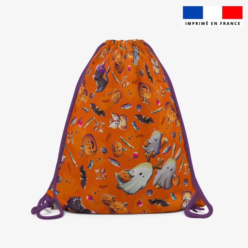 Kit sac à dos coulissant motif fantôme orange - Création Stillistic