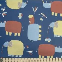 Tissu imperméable type ciré bleu motif hippopotame