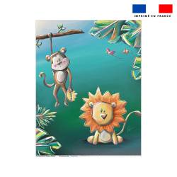 Coupon couverture imprimé lion et singe jungle - Création Stillistic