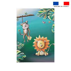 Coupon couverture imprimé lion et singe jungle - Création Stillistic