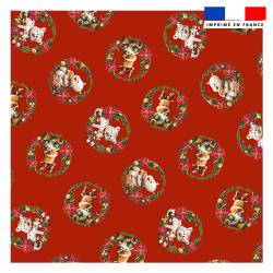 Coupon 45x45 cm imprimé animaux couronne de noel rouge - Création Stillistic