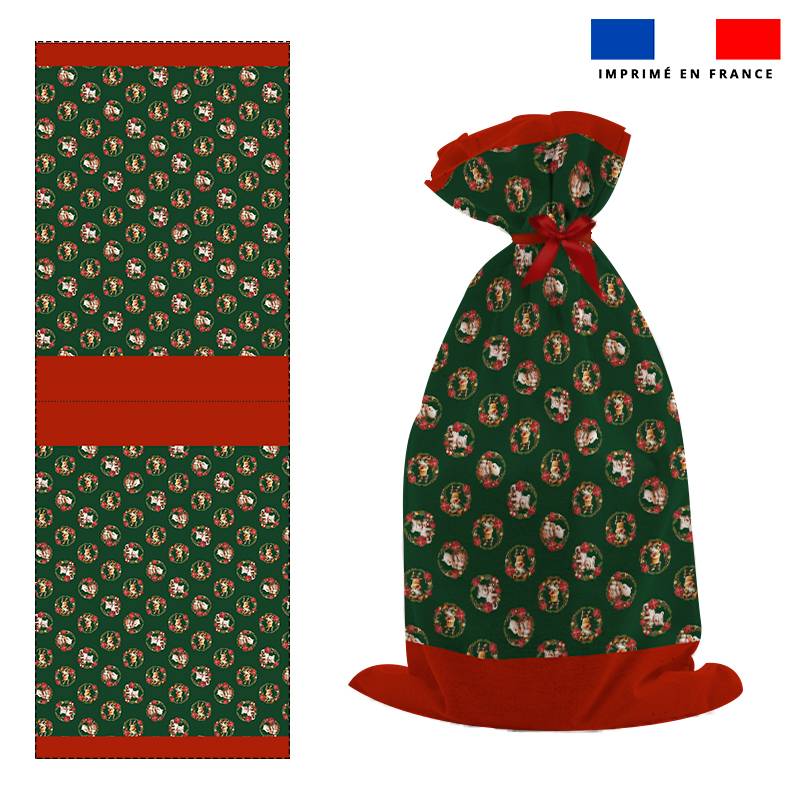 Kit hotte de Noel motif animaux couronne de noel vert - Création Stillistic