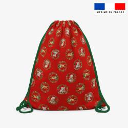 Kit sac à dos coulissant motif Animaux couronne de noel rouge - Création Stillistic