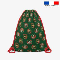 Kit sac à dos coulissant motif animaux couronne de noel vert - Création Stillistic