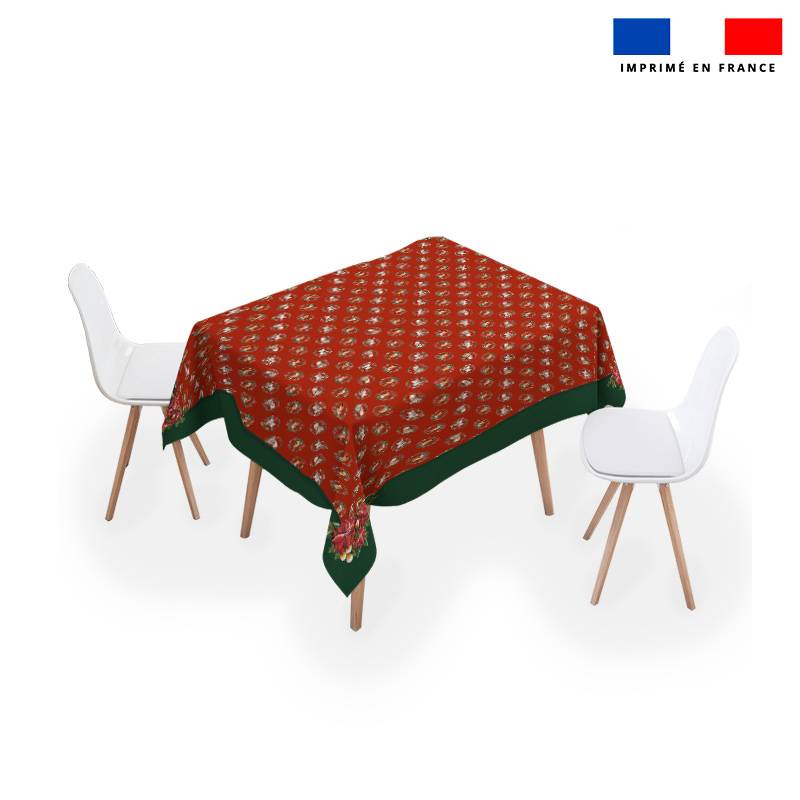 Coupon pour nappe carrée motif aniamaux couronne de noel rouge - Création Stillistic