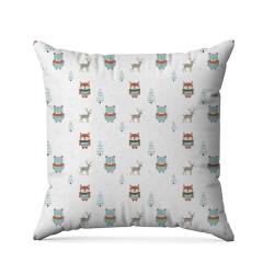 Animaux d'hiver scandinave et sapin - Fond blanc