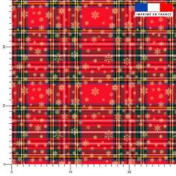 Tartan et flocon de neige or - Fond rouge