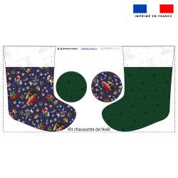 Kit chaussette de noel motif souris de Noel bleu + Fausse fourrure - Création Stillistic