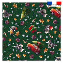 Coupon 45x45 cm imprimé souris de noel vert - Création Stillistic