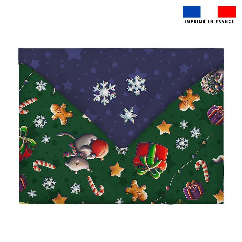 Coupon pour enveloppe en tissu motif souris de noel bleu - Création Stillistic