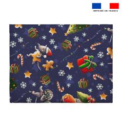 Coupon pour enveloppe en tissu motif souris de noel bleu - Création Stillistic