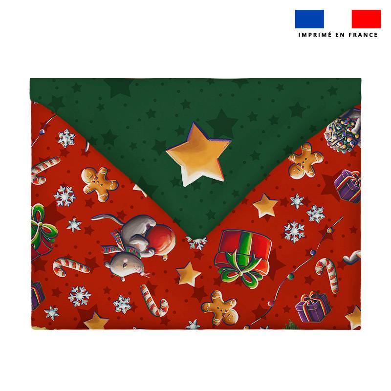 Coupon pour enveloppe en tissu motif souris de noel vert - Création Stillistic