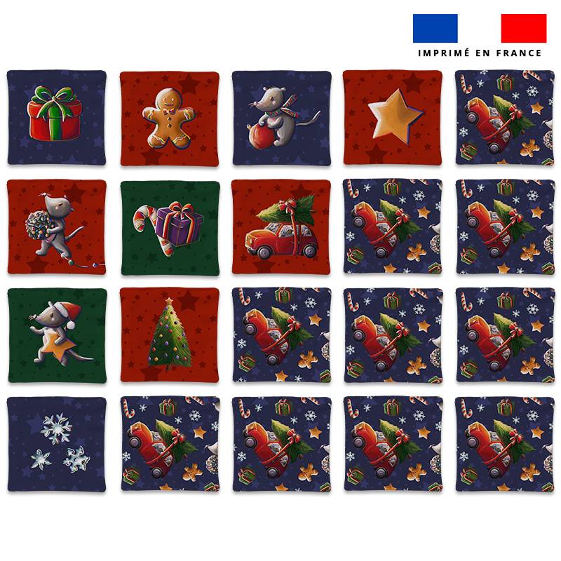 Patron imprimé pour jeu memory motif souris de noel - Création Stillistic