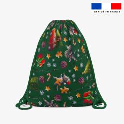 Kit sac à dos coulissant motif souris de noel rouge et vert - Création Stillistic