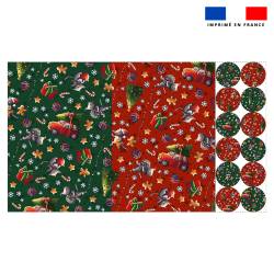 Lot 2 sets de table et 12 dessous de verres motif souris de noel rouge et vert - Création Stillistic