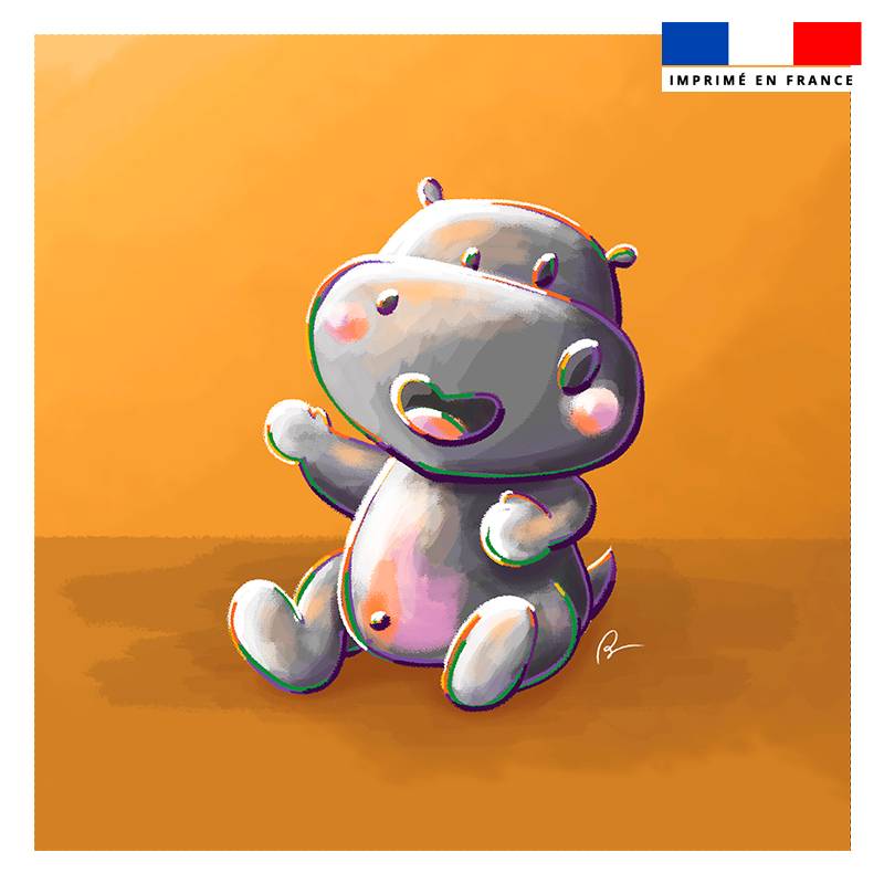 Coupon 45x45 cm imprimé bébé hippo - Création Stillistic