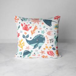 coupon - Coupon 100cm - Animaux de l'océan - Fond blanc - Toile coton 230 gr/m² - 146 cm