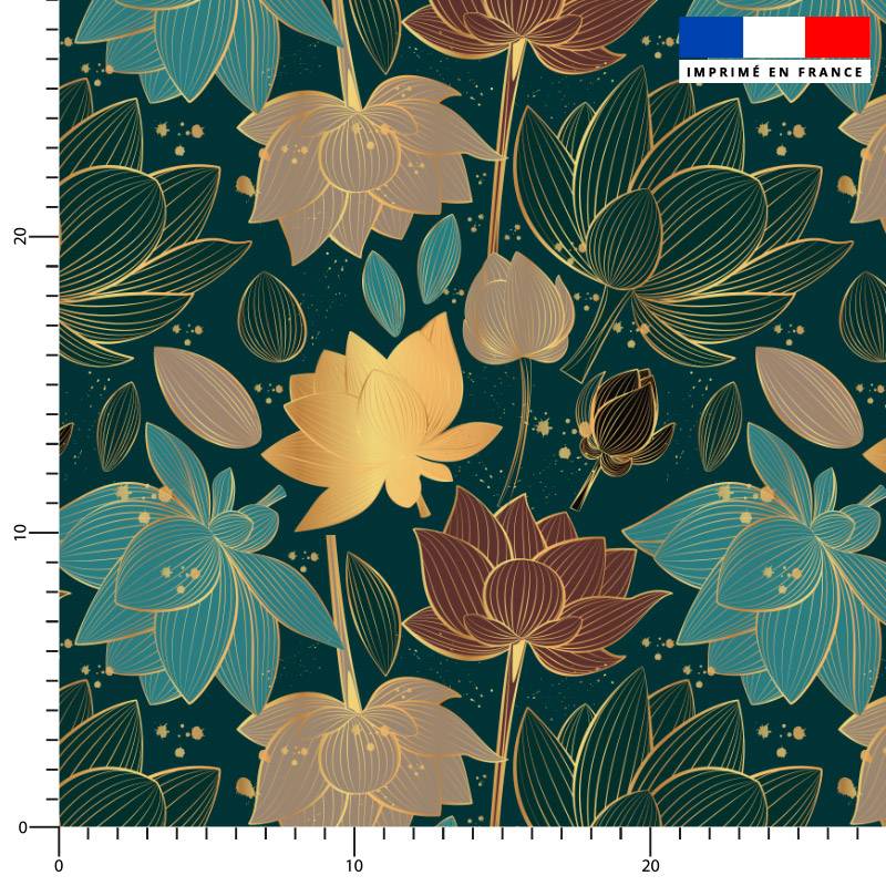 Fleur de lotus art déco gold - Fond bleu paon