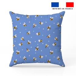 coupon - Coupon 125cm - Abeille - Fond bleu - Popeline de coton peigné 129gr/m² - 144 cm