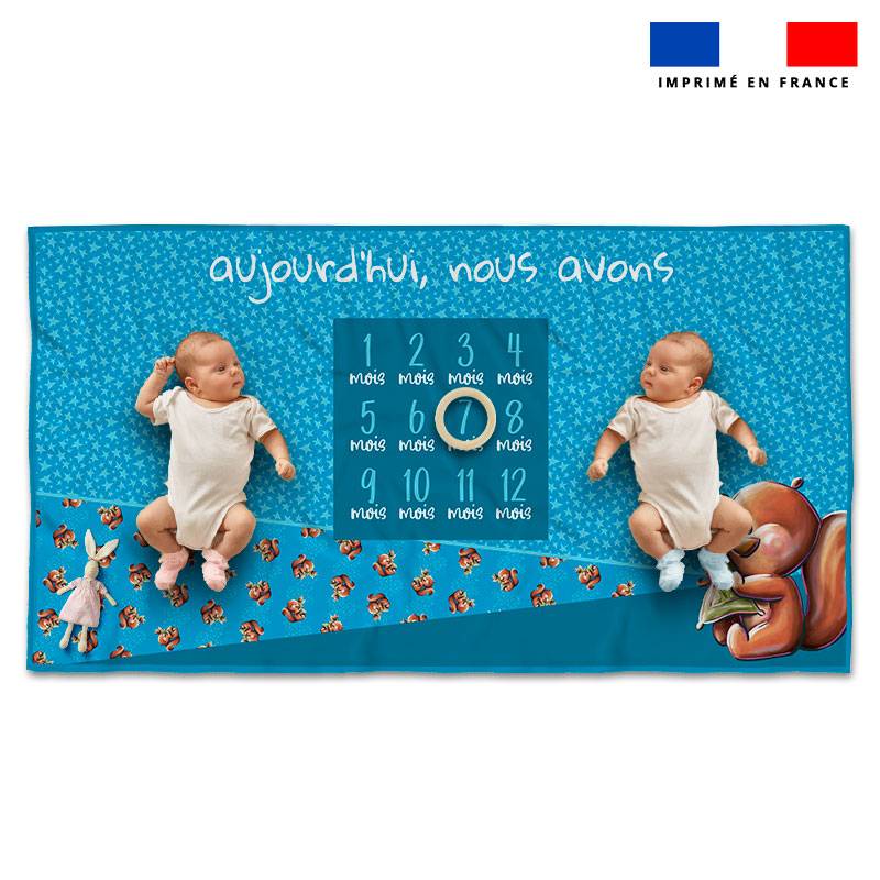 Coupon 135x74 cm pour couverture mensuelle jumeaux motif bébé écureuil - Création Stillistic