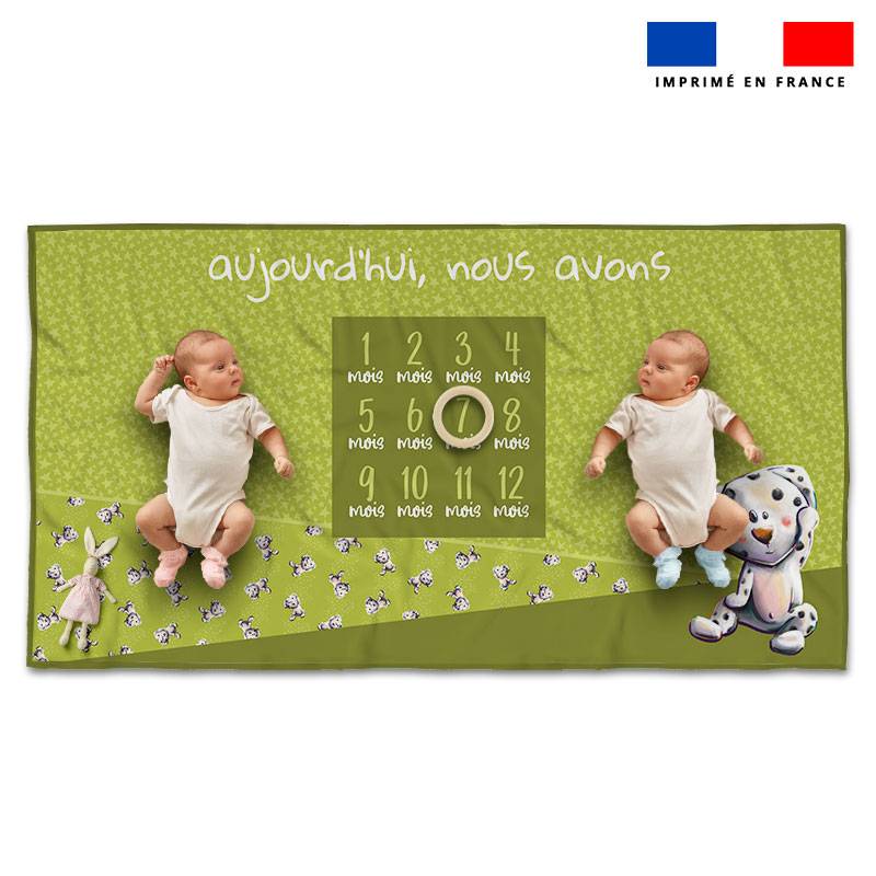 Coupon 135x74 cm pour couverture mensuelle jumeaux motif bébé dalmatien - Création Stillistic