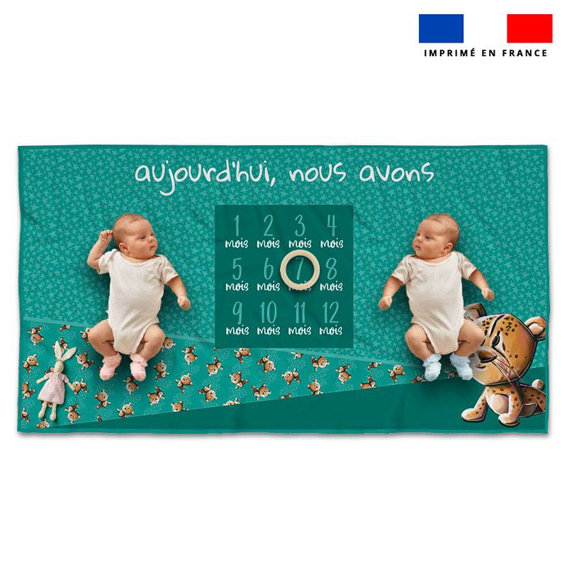 Coupon 135x74 cm pour couverture mensuelle jumeaux motif bébé guépard - Création Stillistic