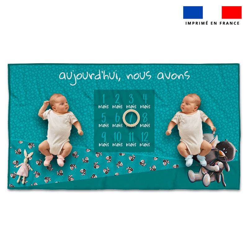 Coupon 135x74 cm pour couverture mensuelle jumeaux motif bébé rhinocéros - Création Stillistic