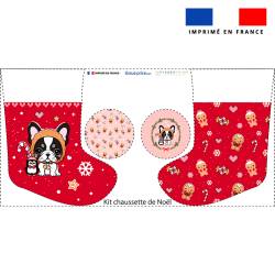 Kit chaussette de noel motif chien bouledogue + Fausse fourrure - Création Jolifox