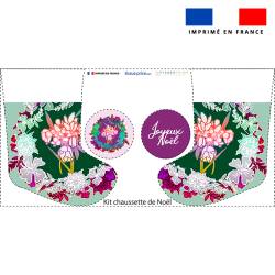 Kit chaussette de noel vert motif fleuri + Fausse fourrure - Création Lili Bambou Design