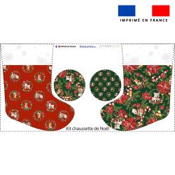 Kit chaussette de noel motif animaux couronne de Noel rouge + Fausse fourrure - Création Stillistic