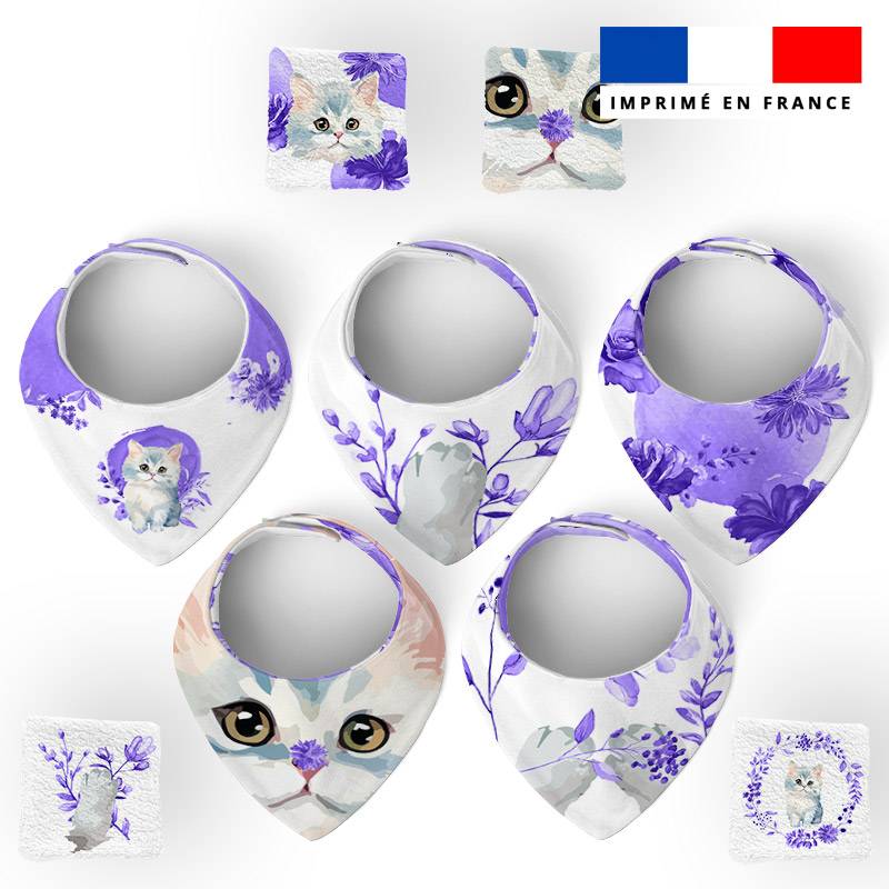 Coupon éponge bavoirs bandana motif chat aquarelle