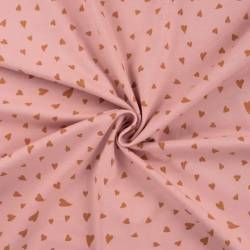 coupon - Coupon 90cm - Jersey coton rose imprimé petits coeurs camel