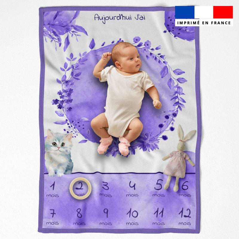 Coupon pour couverture mensuelle bébé motif chat aquarelle