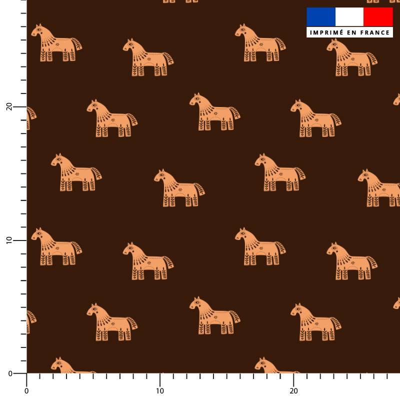 Cheval ethnique orange - Fond marron