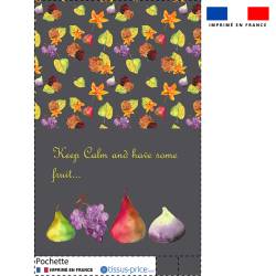 Kit pochette gris foncé motif fruits et feuilles - Création Cat&Colours