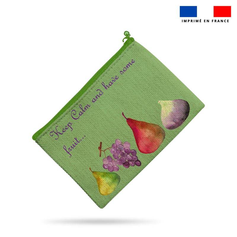 Kit pochette vert clair motif fruits et feuilles - Création Cat&Colours